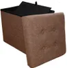 A brown fabric storage ottoman with its lid partially open, revealing a black interior liner. Produktbild-Vorschau