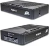 Two views of a black Humax Tivumax LT satellite receiver with a carbon fiber-like textured top. Produktbild-Vorschau