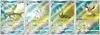 Four Pokémon trading cards are displayed side-by-side, each featuring a different Pokémon in a natural, scenic setting. Produktbild-Vorschau