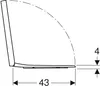 A technical drawing of a toilet seat with dimensions indicated. Produktbild-Vorschau