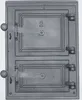 A front view of a cast iron oven door with two compartments. Náhľad obrázku produktu