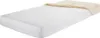 A white mattress protector with a beige sheet partially pulled back, shown on a white background. Produktbild-Vorschau