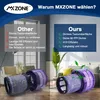 A comparison of two vacuum cleaner filters, one labeled 'Other' and the other 'Ours', with feature lists and product images. Produktbild-Vorschau