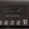 A close-up view of the control panel of a black paper shredder. Produktbild-Vorschau