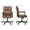 Two views of a brown office chair with dimensions indicated by measurement lines and text. Náhľad obrázku produktu