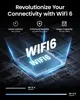 A stylized image of a computer chip with glowing blue lines and text highlighting WiFi 6 features. Produktbild-Vorschau