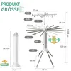 Diagram showing the dimensions and features of a folding clothes drying rack. Produktbild-Vorschau