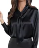ASKSA Femme Chemise en satin noeud manches longues Hauts Voir les images du produit 1