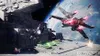 A space battle scene with a Star Destroyer and an X-wing fighter. Produktbild-Vorschau