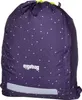 A purple drawstring backpack with a white star pattern and a reflective strip at the bottom. Produktbild-Vorschau