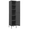 A tall, dark gray metal locker with an open door and shelves. Produktbild-Vorschau