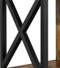 A close-up view of the black metal frame and wooden shelf of a furniture piece. Podgląd zdjęcia produktu