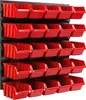A wall-mounted storage system with multiple red bins. Náhled obrázku produktu