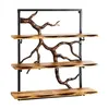 A three-tiered wall shelf with a decorative branch-like metal frame and wooden shelves. Podgląd zdjęcia produktu