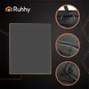 Marketing image for a Ruhhy weighted blanket, showing close-ups of its features and the brand logo. Produktbild-Vorschau
