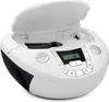 A white boombox with its lid open, showing the CD player mechanism inside. The product is set against a plain white background. Voir les images du produit