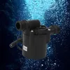A black submersible water pump is shown against a background of blue water with bubbles. Náhled obrázku produktu