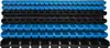 A wall-mounted storage system with multiple rows of blue and black bins. Produktbild-Vorschau