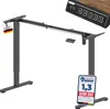 A black electric height-adjustable desk frame with a wooden desktop and a control panel. Produktbild-Vorschau