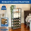 A wine rack filled with wine bottles and wine glasses, with decorative plants and a table setting in the background. Produktbild-Vorschau