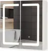 A bathroom with a bathtub, wooden shelves, and a mirrored cabinet with LED lighting. Podgląd zdjęcia produktu