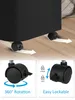 Close-up of the wheels of a black laundry basket, with diagrams illustrating rotation and locking features. Náhled obrázku produktu