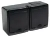 Aufputz-Serie in schwarz: Lichtschalter / Wechselschalter / Taster / Doppelschalter / Steckdose 1-fach, 2-fach oder 3-fach / Feuchtraum, IP44 2-fach Steckdose Anteprima dell’immagine prodotto