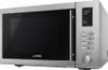A silver Smeg microwave oven is shown from a diagonal angle against a light gray background. Produktbild-Vorschau