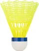 A yellow badminton shuttlecock with a blue and white base, isolated on a white background. Produktbild-Vorschau