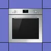A built-in oven is shown in a kitchen setting with purple tiled walls. Produktbild-Vorschau
