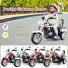 A child riding a toy motorcycle, with text and icons highlighting product features, and a row of different colored toy motorcycles at the bottom. Náhľad obrázku produktu