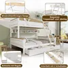A collage of images showcasing a white and wood bunk bed with various features highlighted. Náhľad obrázku produktu