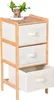 A bamboo chest of drawers with three fabric drawers, topped with a small plant. Podgląd zdjęcia produktu