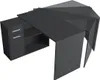 A dark grey L-shaped desk with a cabinet and shelves on one side. Náhľad obrázku produktu