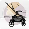 A beige stroller with black accents, shown with callouts highlighting adjustable features. Anteprima dell’immagine prodotto