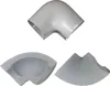 Three views of a grey PVC pipe elbow with insulation. Produktbild-Vorschau