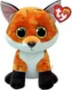 A plush toy fox is shown sitting against a white background. It has large, glittery gold eyes, an orange and white body, and black paws. Náhled obrázku produktu