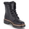 A black boot with fur trim and laces. Voir les images du produit
