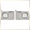 Two stainless steel sinks with drainboards are shown side-by-side. Voir les images du produit