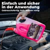 A person is pouring pink liquid from a translucent container into a car engine. Produktbild-Vorschau