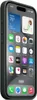 A close-up of an iPhone 15 Plus in a green case, displaying the home screen with various app icons and widgets. Voir les images du produit