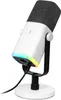 A white and black gaming microphone with RGB lighting on a white stand. Náhled obrázku produktu