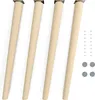 Four wooden furniture legs and hardware are arranged on a white background. Produktbild-Vorschau