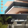 A split image showing a balcony with a privacy screen and a patio set up as an outdoor workspace. Podgląd zdjęcia produktu