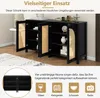 A black sideboard with rattan doors is shown open, displaying its interior shelves. The image also includes text overlays and icons. Anteprima dell’immagine prodotto