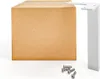 A cardboard box and a white furniture leg with screws on a white background. Produktbild-Vorschau