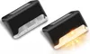 Two solar-powered outdoor lights are shown against a white background. One light is off, showing its clear plastic casing, while the other is on, emitting a warm yellow light. Produktbild-Vorschau
