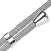 Close-up of a silver-colored phone chain with a braided gray cord and metal attachments. Produktbild-Vorschau
