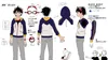 Character design sheet for an anime character, showing various views and details of their outfit. Produktbild-Vorschau