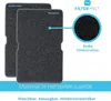 Two black foam filters are shown, with a close-up of the filter structure and text describing its features. Produktbild-Vorschau